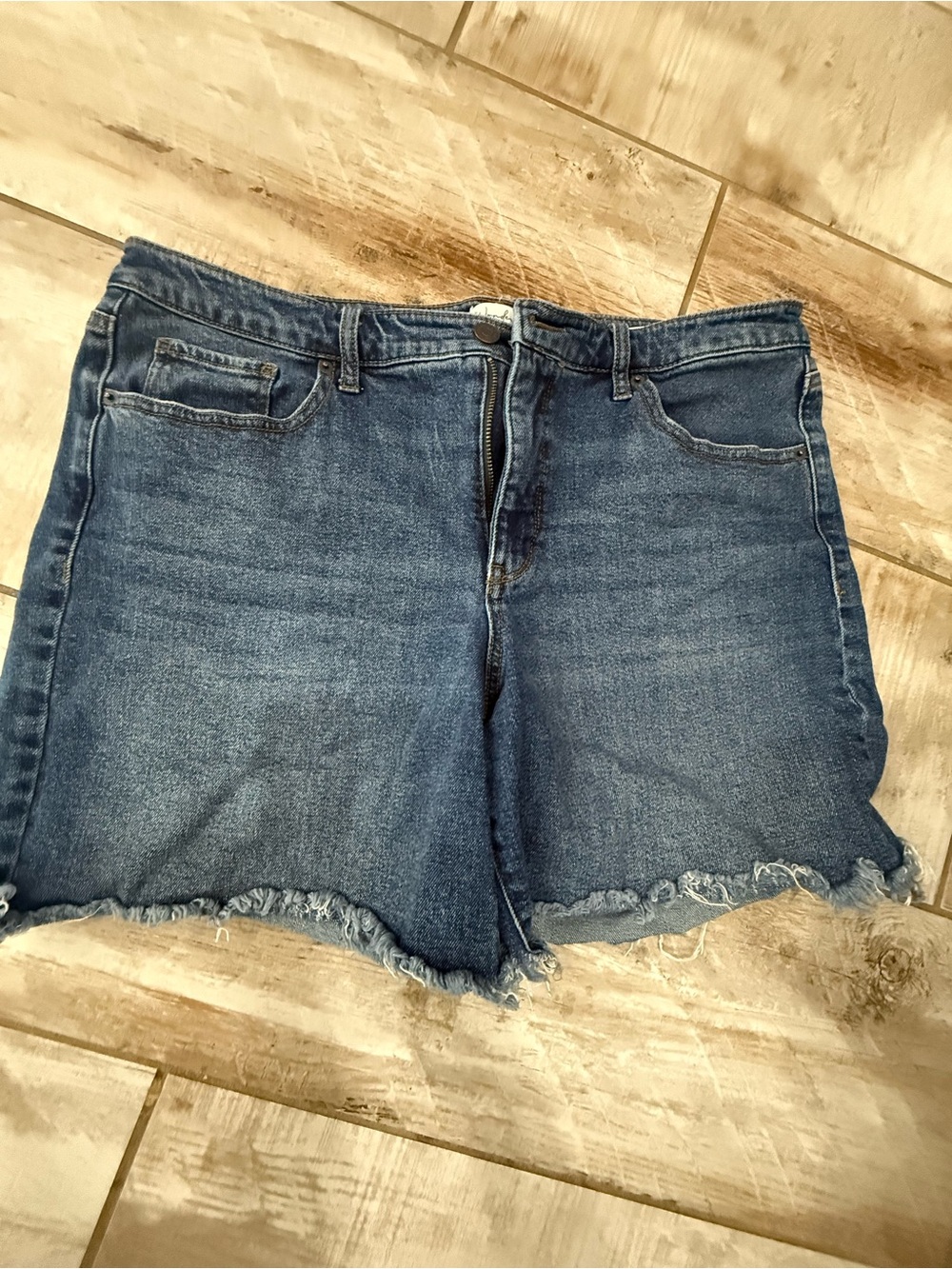 Wonderly Distressed Hem Denim Shorts - Blue